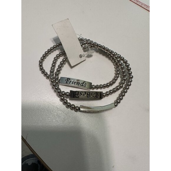 Vtg Ganz Best Friends Forever Stretch Bracelets Beaded Silver Y2K - Picture 3 of 4